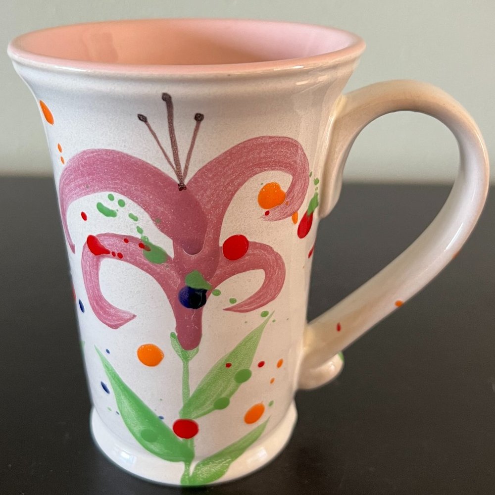 Gibson Home Hand Painted Purple Irises White Ceramic Coffee Mug 14oz Cup Retro